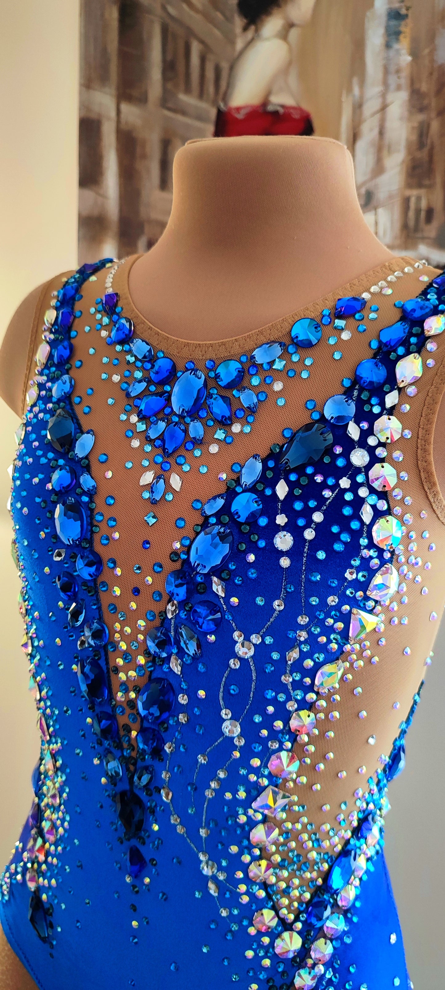 In Stock Rhythmic Gymnastics Leotard “Blues with Skirt” – Height 128–135 cm