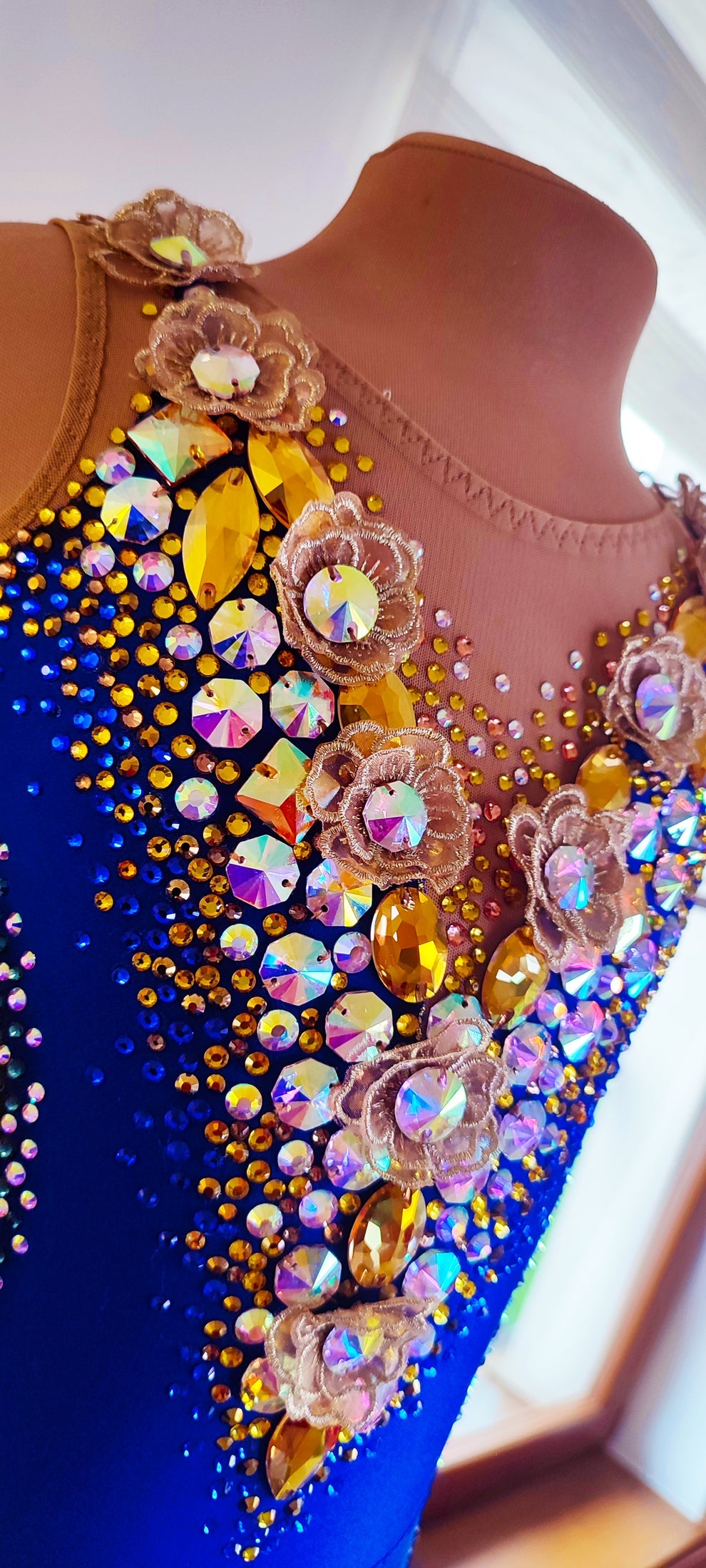 In Stock Rhythmic Gymnastics Leotard “Gold flowers” – Height 125–130 cm